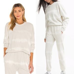 Revolve WSLY Sweat Set Joggers Crew Neck Sweatshirt Cream Beige Cotton Medium